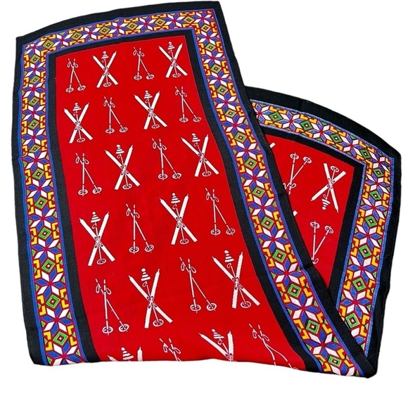 VINTAGE Glentex Multi-colored Wool Scarf White Ski Poles and Ski's - Picture 1 of 16